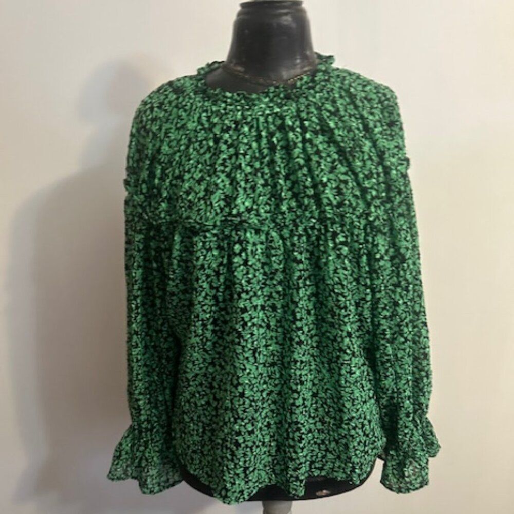 Who What Wear Green floral print Peasant Blouse, size XXL